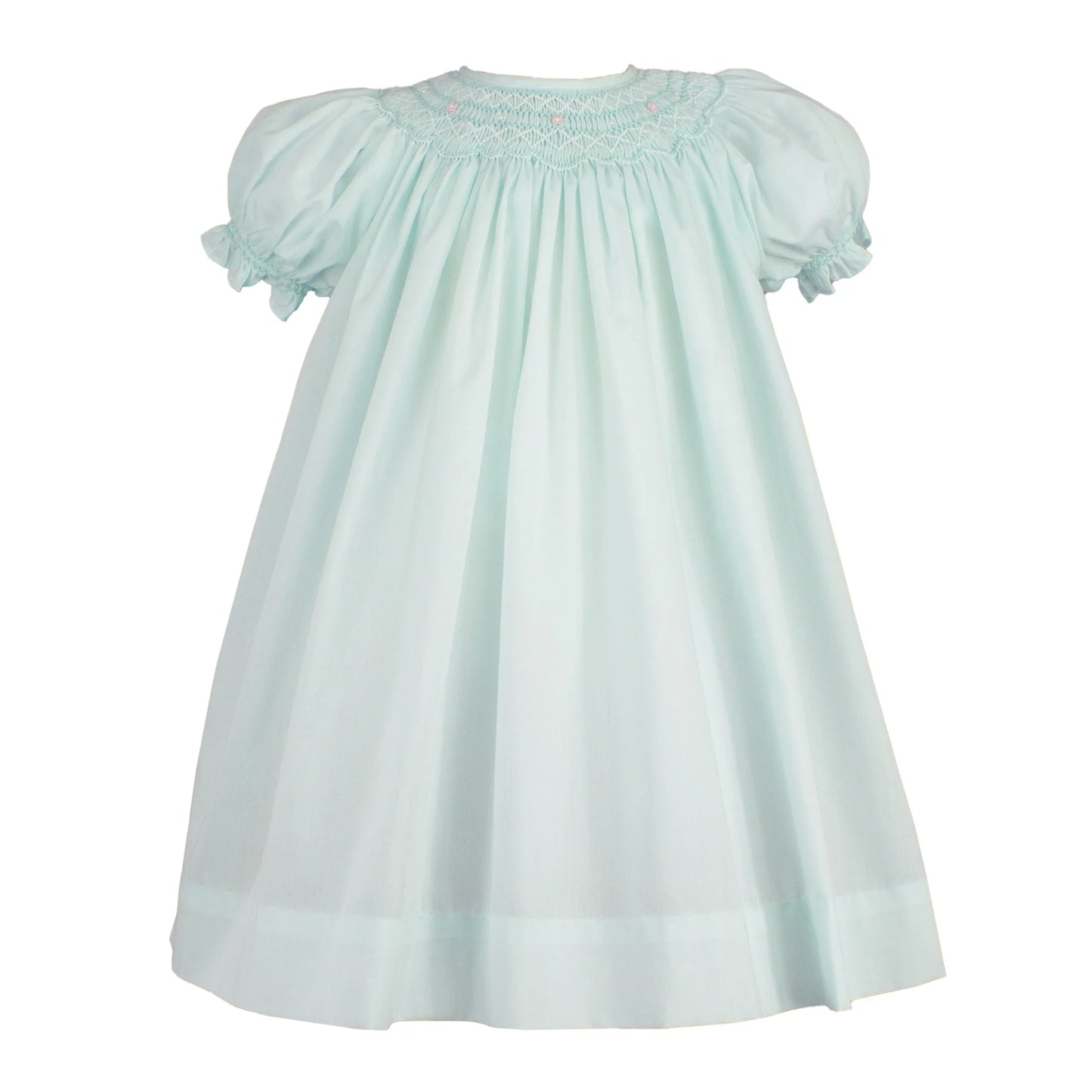 Petit Ami Bishop Smocked Daygown with Pearls- Mint