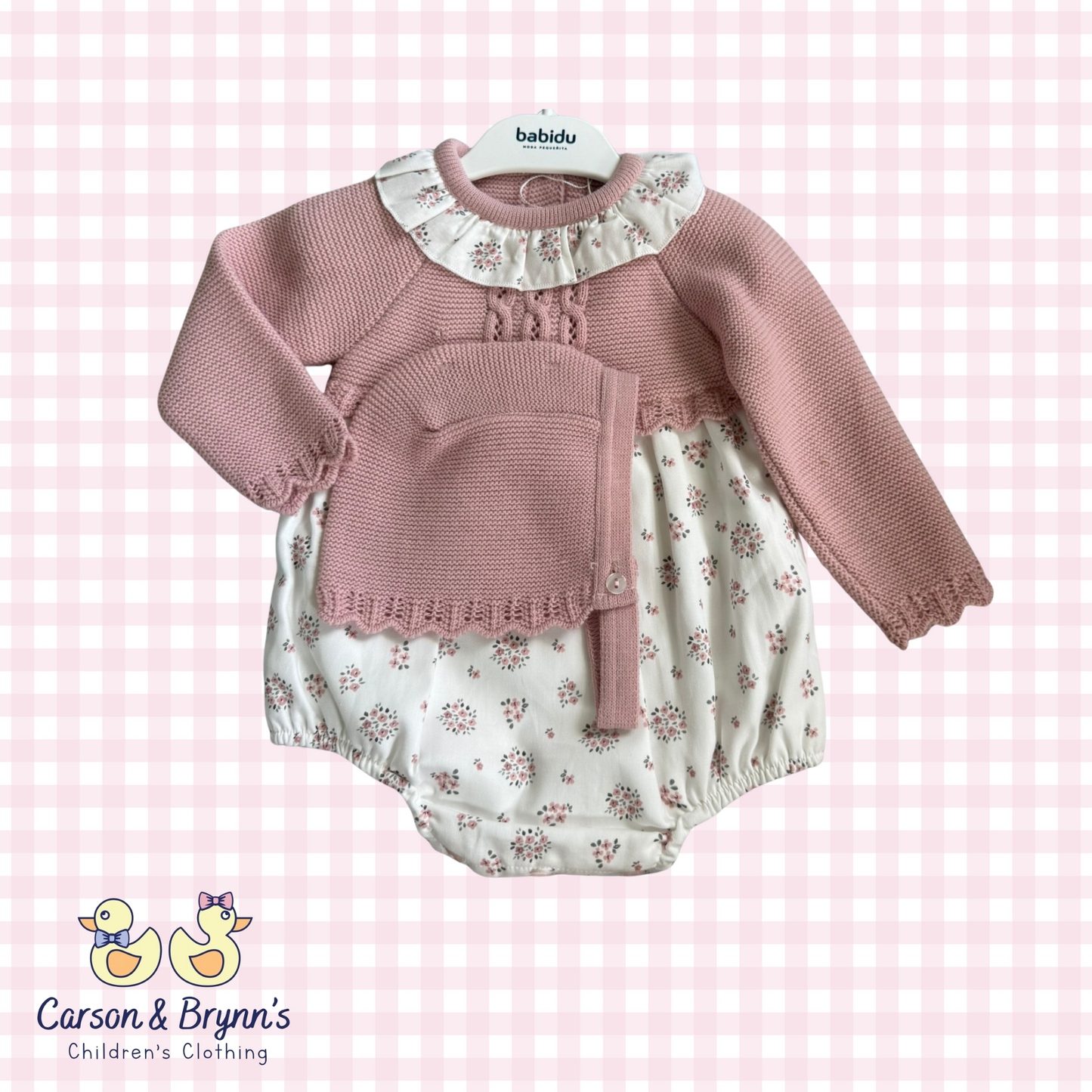Babidu Floral Bubble and Bonnet Set- Pink