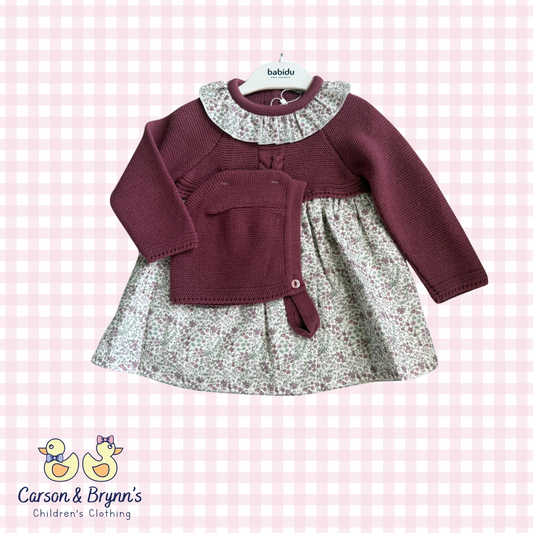 Babidu Burgandy Dress and Bonnet