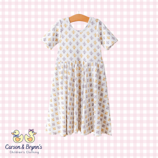 Black & Gold Fleur de Lis Organic Cotton Twirl Dress