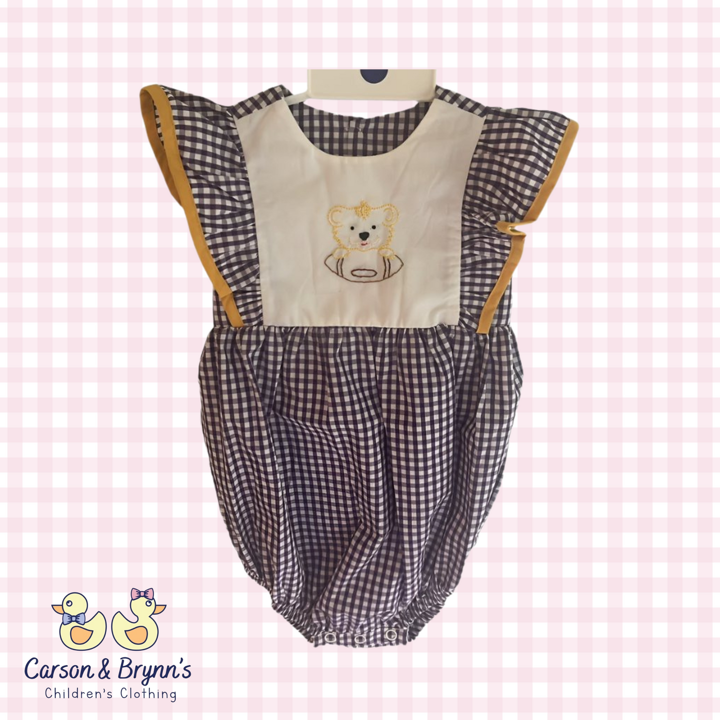 Southern Saturday Embroidered Purple and Gold Tiger Bubble with Ruffle Sleeves