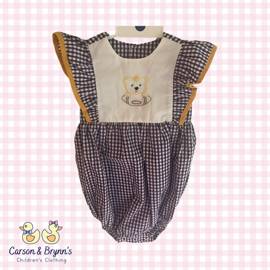 Southern Saturday Embroidered Purple and Gold Tiger Bubble with Ruffle Sleeves