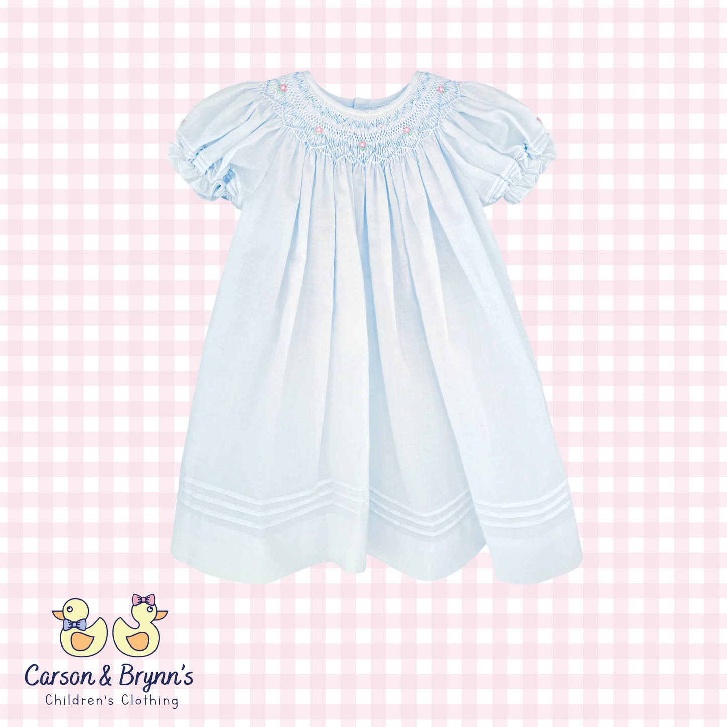 Petit Ami Daygown with Smocking and Pearls- Blue