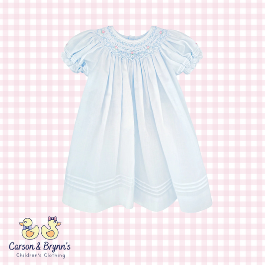 Petit Ami Daygown with Smocking and Pearls- Blue