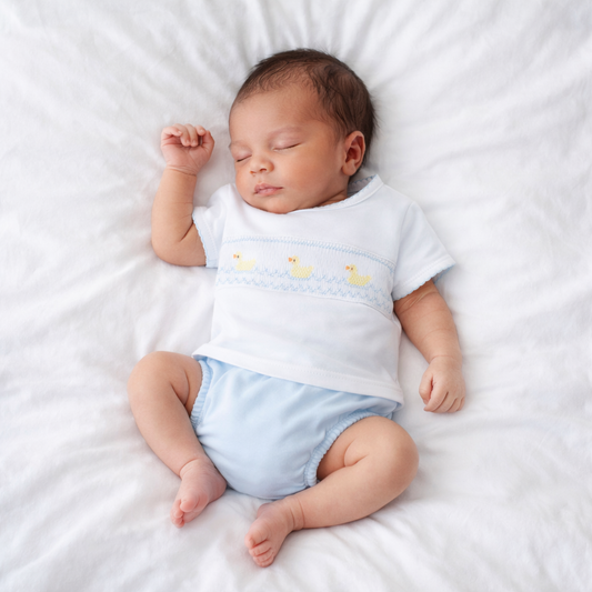 Magnolia Baby - Little Ducklings Classics Smocked Diaper Cover Set - Light Blue