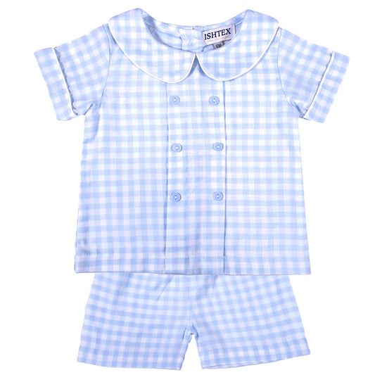 Ishtex Blue Gingham Boys Short Set