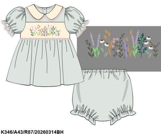 PREORDER ETA LATE AUGUST- Carson and Friends Hand Embroidered Fall Wildflowers Bloomer Set
