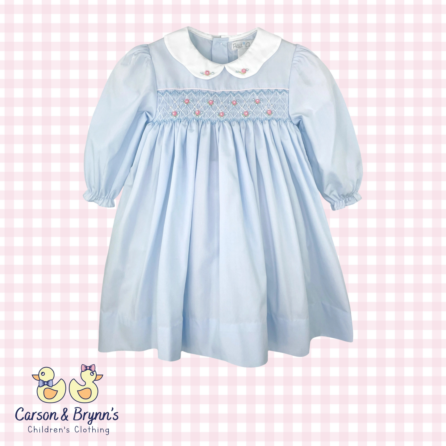 Petit Ami Blue Dress with Pearl Smocking