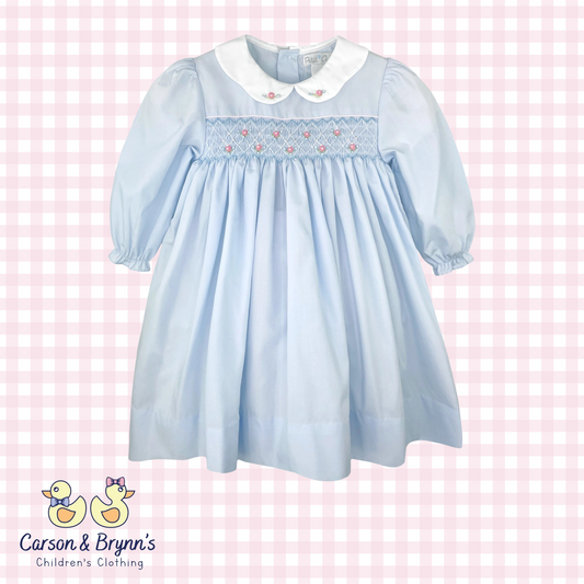 Petit Ami Blue Dress with Pearl Smocking