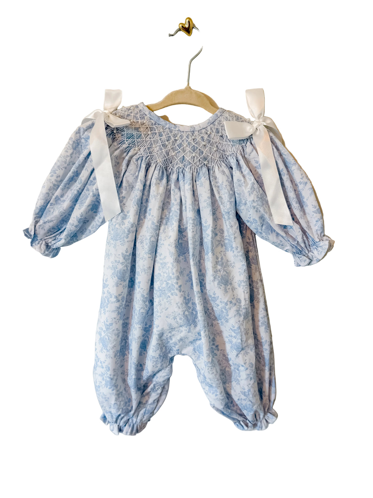 Carson and Friends Blue Toile and Pearls Romper