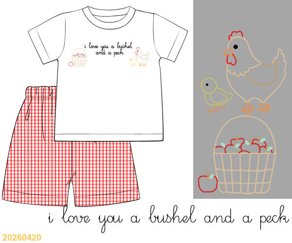 PREORDER ETA LATE AUGUST- Hand Embroidered Bushel and a Peck Short Set