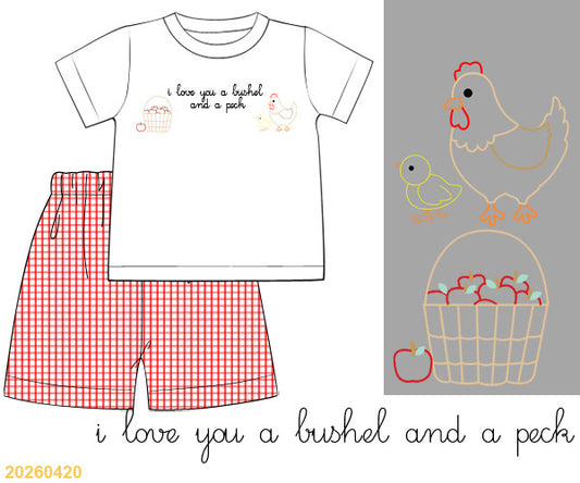 PREORDER ETA LATE AUGUST- Hand Embroidered Bushel and a Peck Short Set