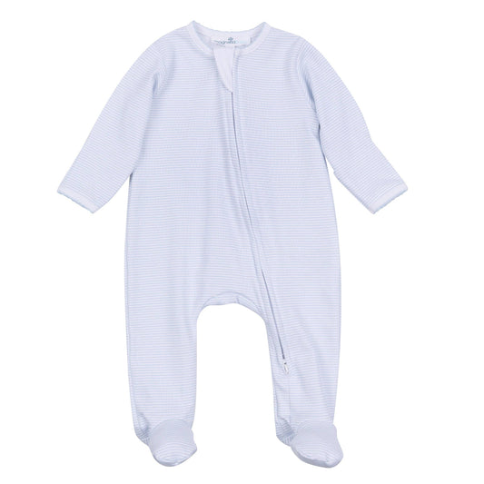 Magnolia Baby - Mini Stripes Zip Footie - Light Blue