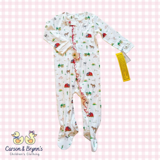 Baby Loren Farm Ruffled Zipper Footie