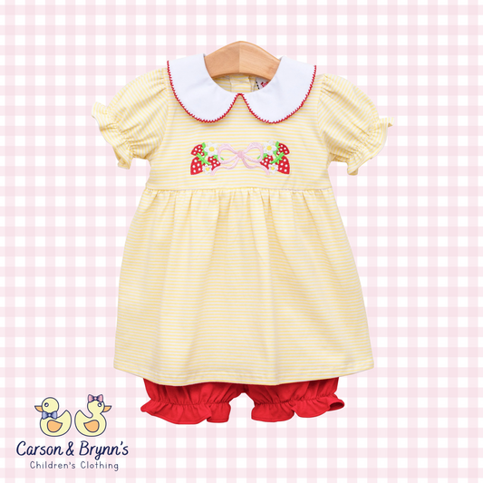 Strawberry and Bow Charlotte Bloomer Set