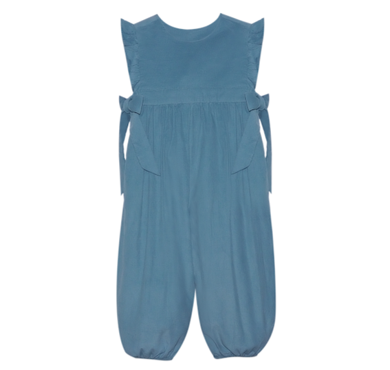 Abigail Girl Long Romper- Cadet Blue