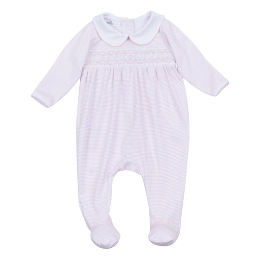 Magnolia Baby - Mini Stripes Smocked Footie - Pink