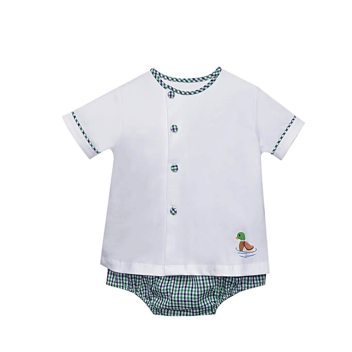 Remember Nguyen Navy Plaid Riley Diaper Set- Ducks