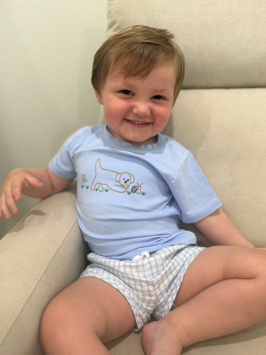 Carson and Friends Snips and Snails Hand Embroidered Short Set