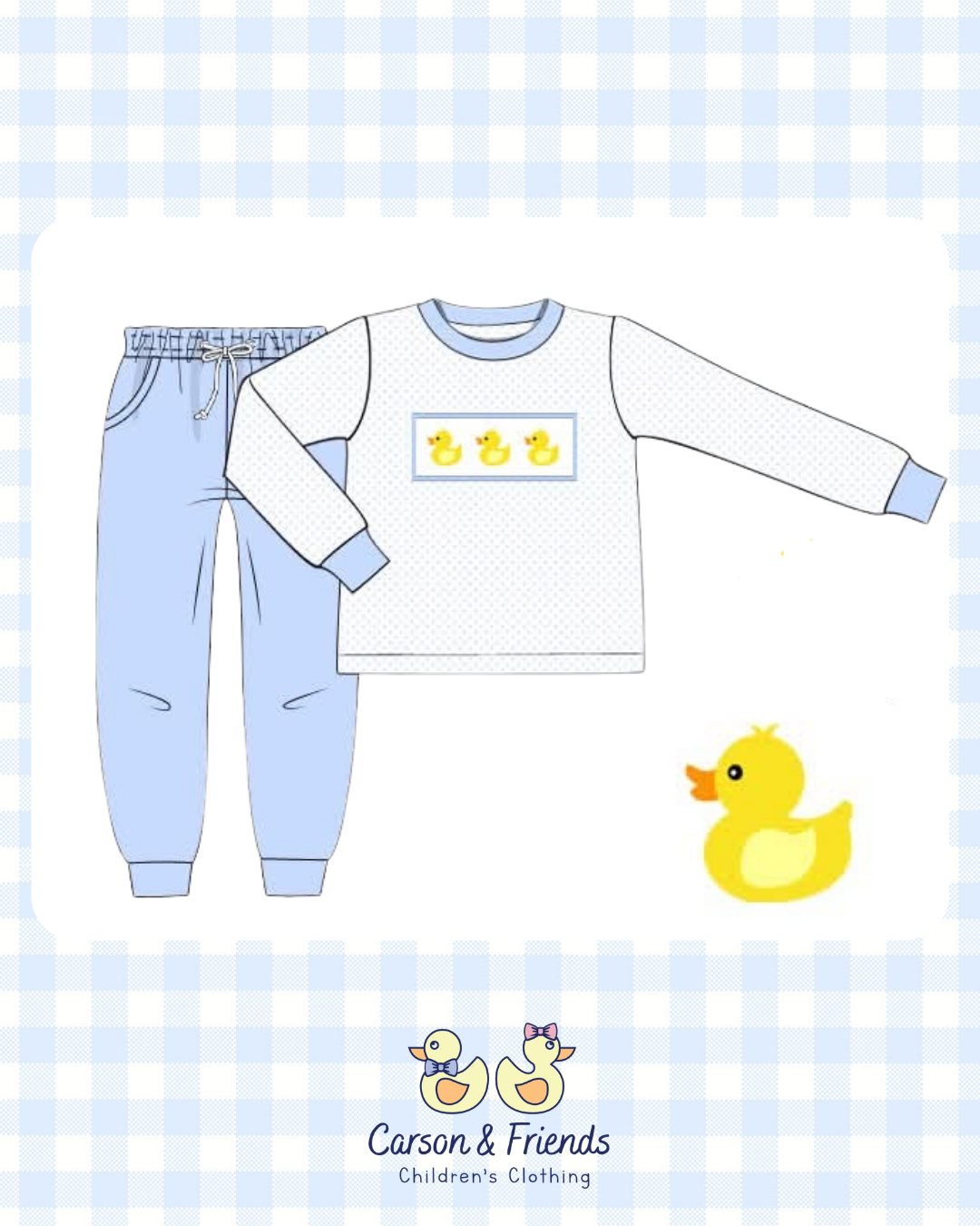 PRESALE ETA NOVEMBER- Carson and Friends Smocked Duckies Jogger Set
