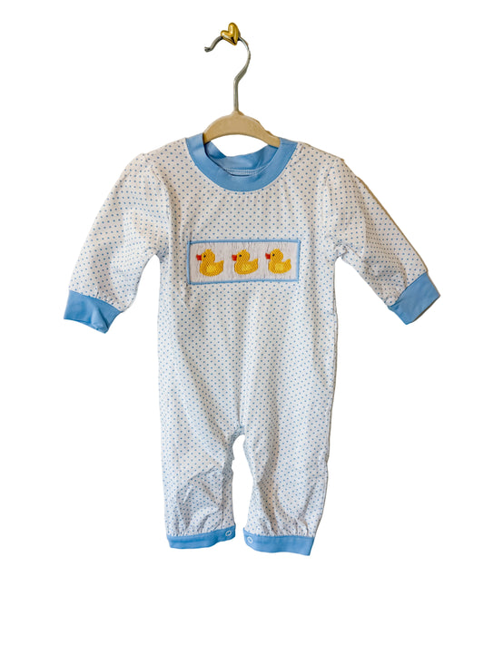 Carson and Friends Blue Duckies Smocked Romper
