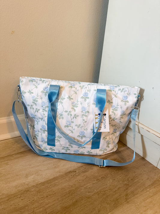 Carson and Friends Tote Bag- Blue Rose Trellis