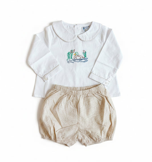 Carson and Friends Hand Embroidered Mallard Banded Short Set