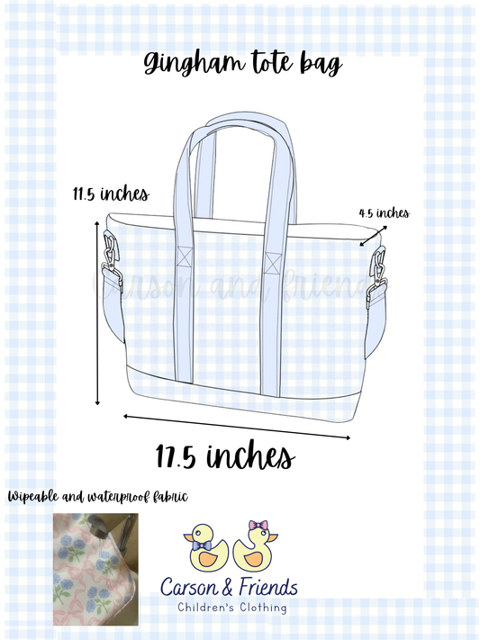 PREORDER ETA JULY 
Carson and Friends Tote Bag- Baby Blue Gingham