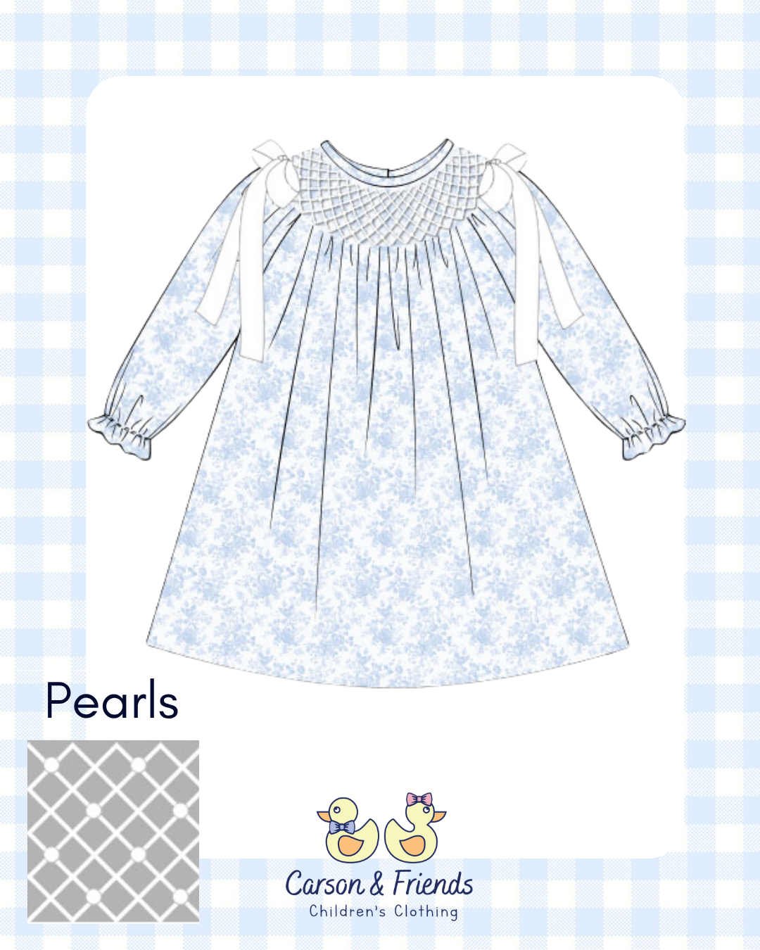 PRESALE ETA NOVEMBER- Carson and Friends Blue Toile and Pearls Dress