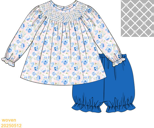 PRESALE ETA JANUARY- Pink and Blue Floral Bloomer Short Set