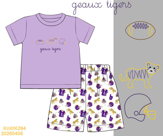 PREORDER ETA LATE AUGUST- Carson and Friends Purple and Gold Hand Embroidered Short Set
