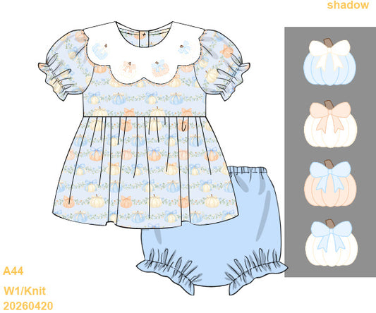 PREORDER ETA LATE AUGUST- Carson and Friends Pumpkins and Bows Shadow Embroidery Bloomer Set
