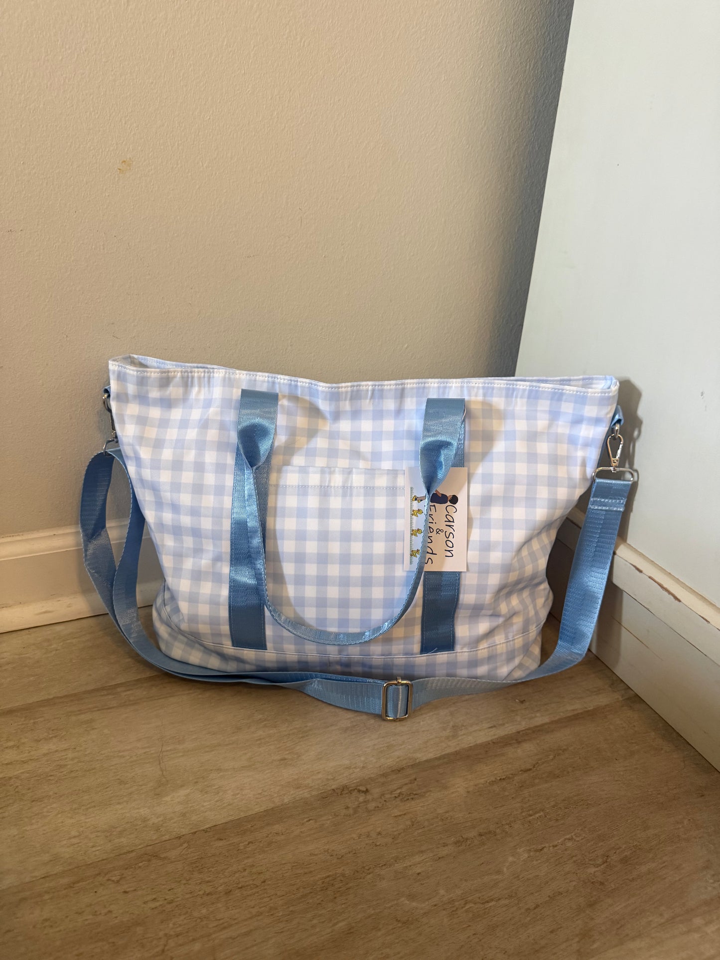 Carson and Friends Tote Bag- Baby Blue Gingham