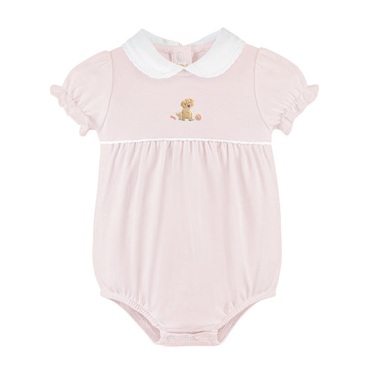 Baby Club Chic Embroidered Bubble- Good Puppy Pink