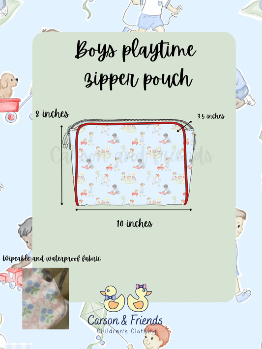 PREORDER ETA JULY 
Carson and Friends Zipper Pouch- Boys Playtime