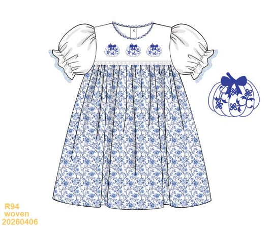 PREORDER ETA LATE AUGUST- Carson and Friends Blue Toile Pumpkins Dress