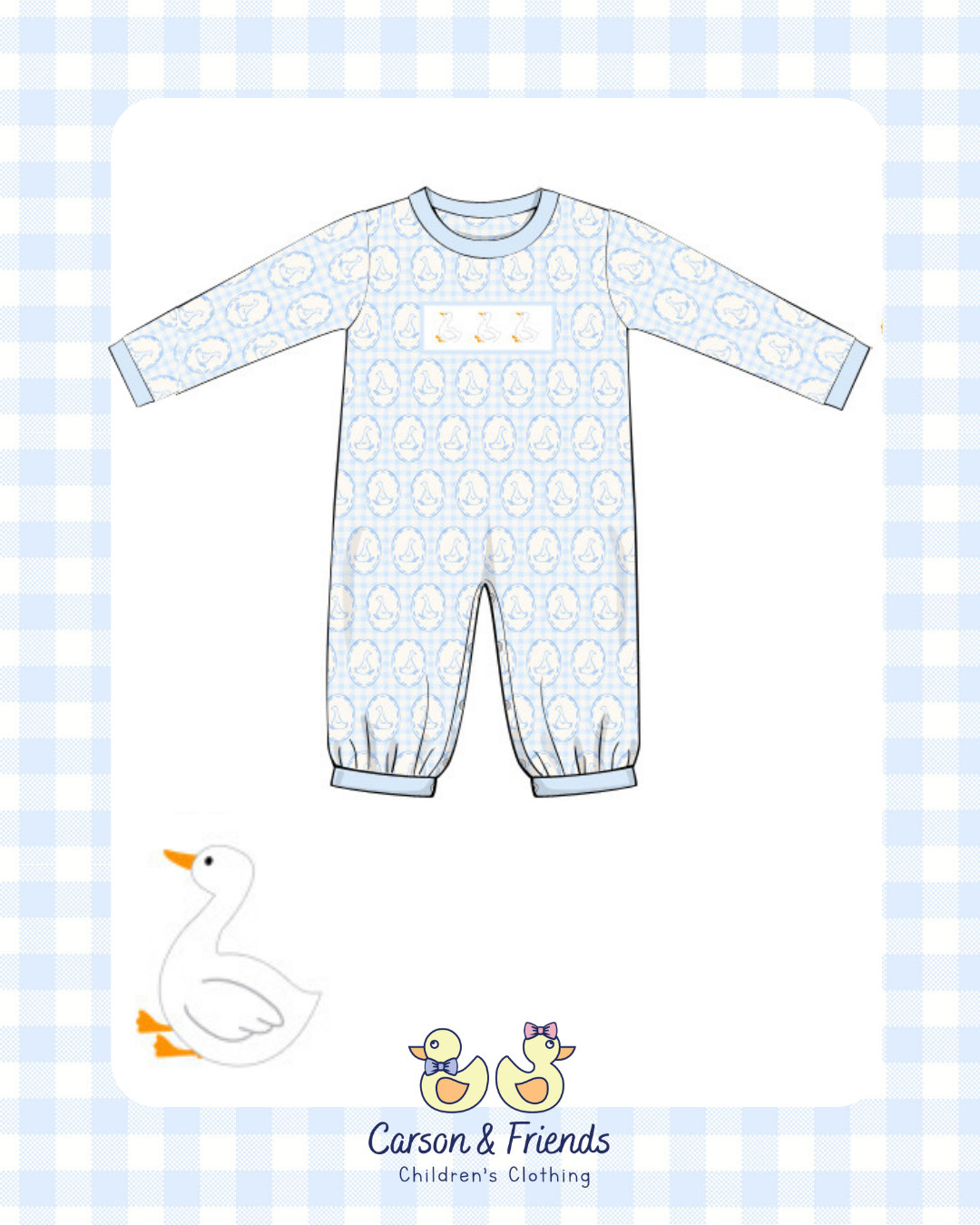 PRESALE ETA NOVEMBER- Carson and Friends Silly Goose Smocked Romper