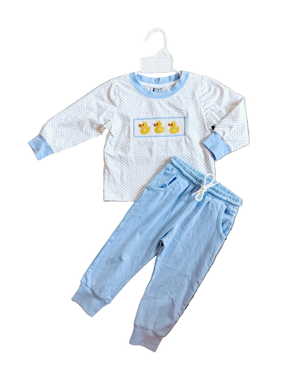 Carson and Friends Smocked Duckies Jogger Set