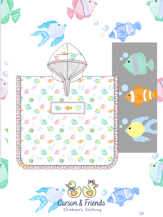 PRESALE- Girls Fishy Smocked Hooded Towel