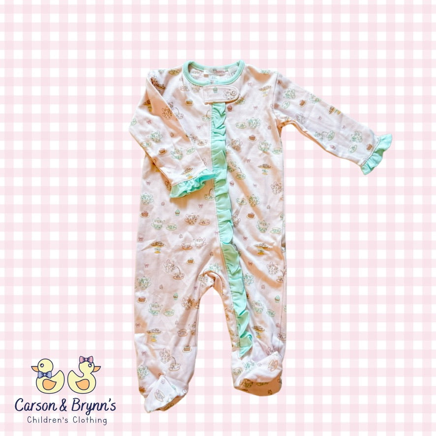 Baby Loren Sweet Tea Party Ruffle Zippered Footie