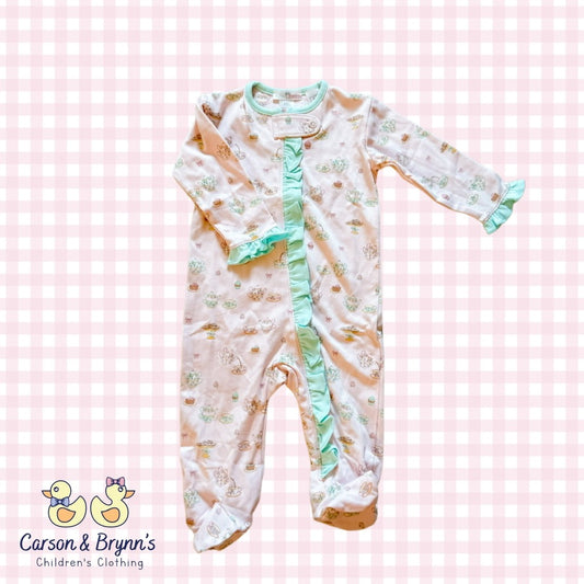 Baby Loren Sweet Tea Party Ruffle Zippered Footie