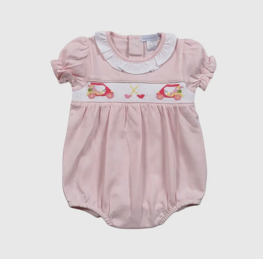 Baby Loren Golf Cart Smocked Bubble- Pink