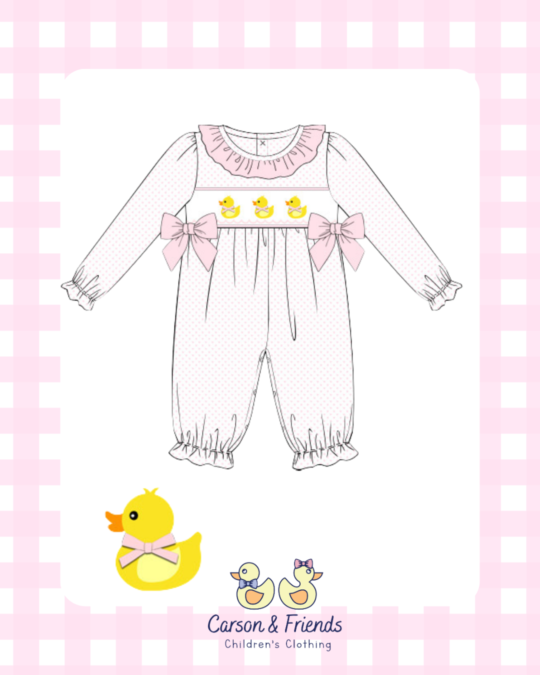 PRESALE ETA NOVEMBER- Carson and Friends Pink Duckies Smocked Romper