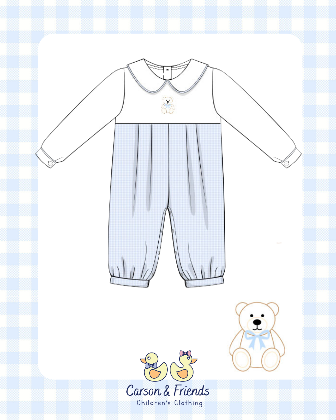 PRESALE ETA NOVEMBER- Carson and Friends Hand Embroidered Teddy Bear Romper