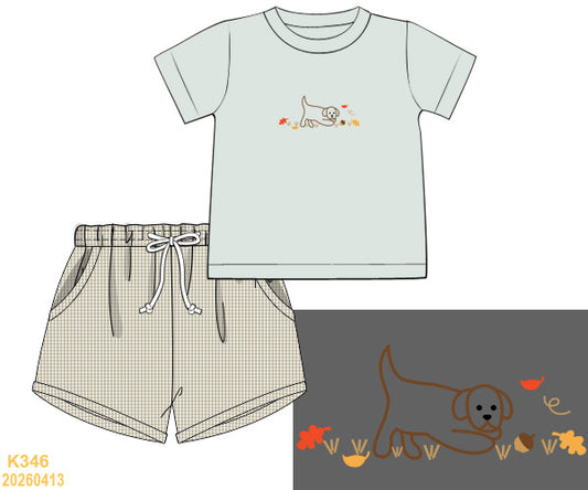 PREORDER ETA LATE AUGUST- Hand Embroidered Fall Puppy Short Set