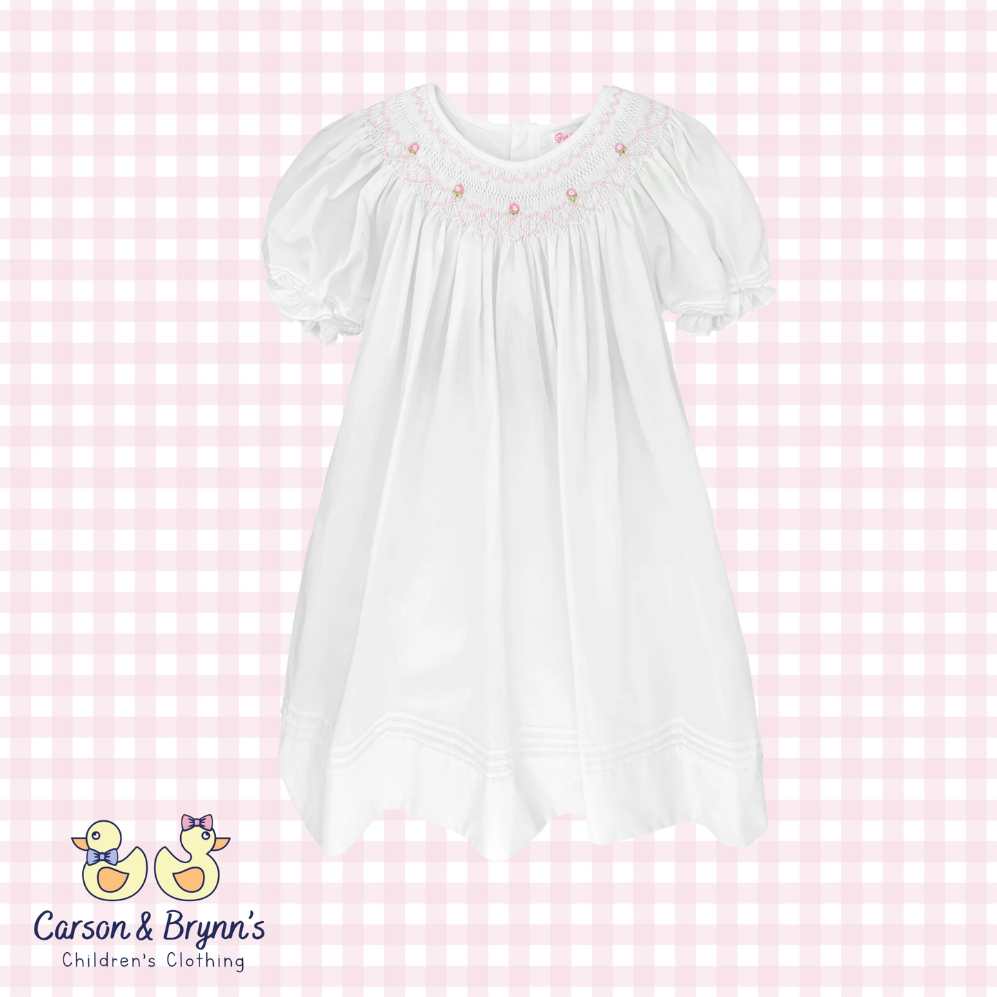 Petit Ami Daygown with Smocking and Pearls- White