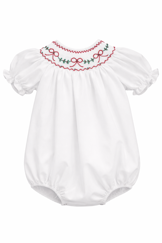 Sweet Dreams Red Bows and Garland Smocked Bubble