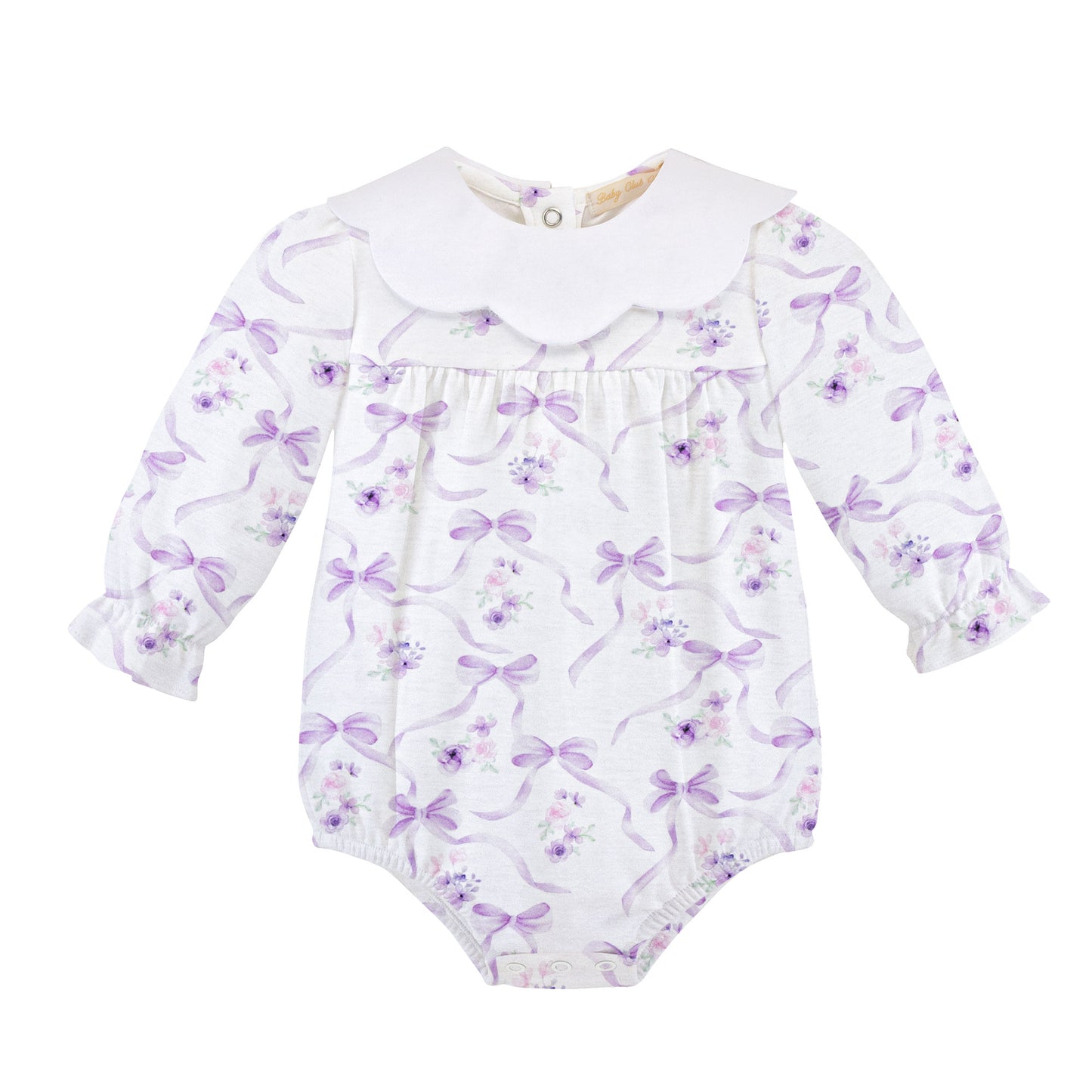 Baby Club Lavender Bows Bubble with Scalloped Collar