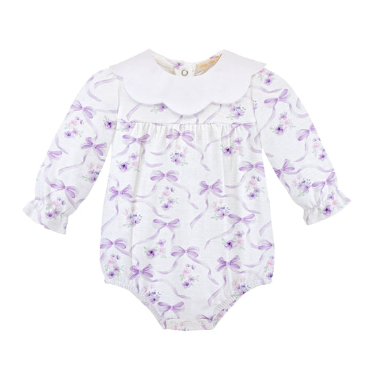 Baby Club Chic Lavender Bows Bubble with Scalloped Collar
