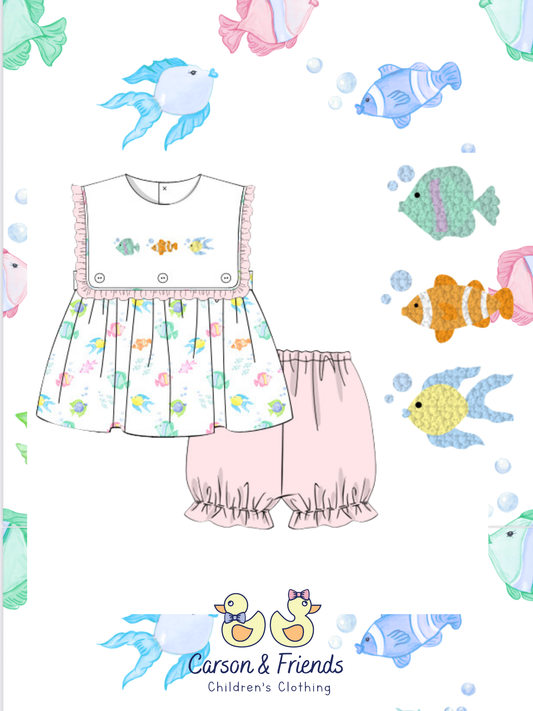 PRESALE Girls French Knot Fishies Bloomer Short Set